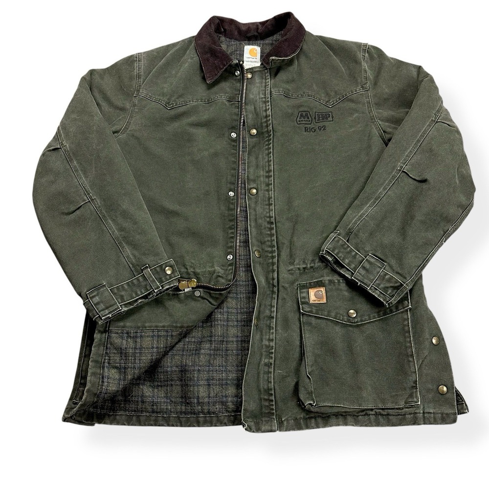 VTG Carhartt C52 Mos Jacket Men's Size XL Green Blanket Lined Chore Coat *Logo
